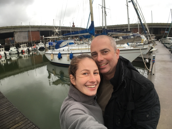 happy couple having just bought 1974 dufour 34 sailboat