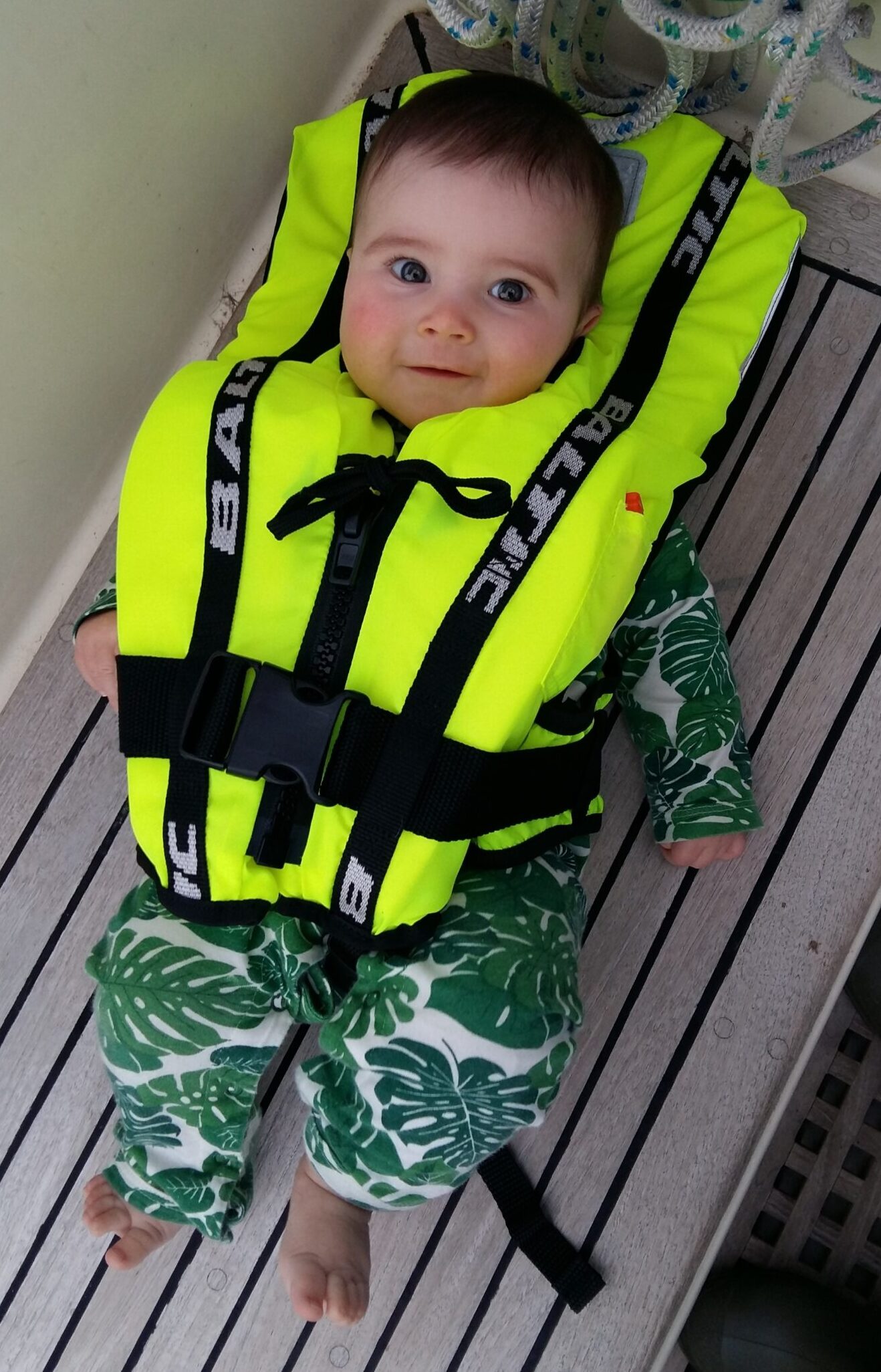 Baby wearing a Baltic 'Bambi' lifejacket buoyancy aid